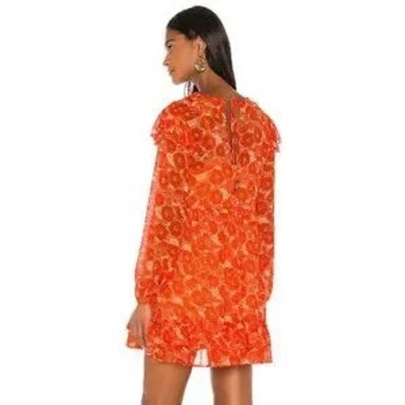 Free People These Dreams Orange & Ivory Floral Boho Long Sleeve Dress Small - Picture 2 of 12